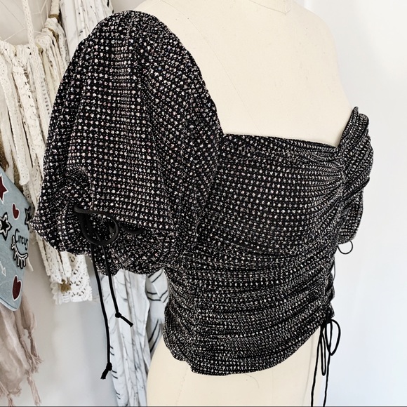 For Love & Lemon Ava Glitter Crop Top in Metallic - Picture 3 of 8